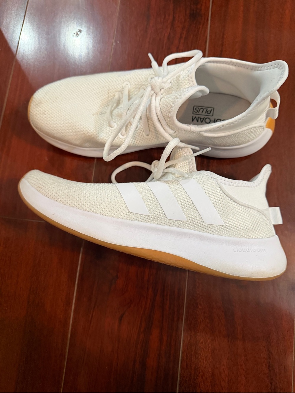 adidas White Knit Trainers with Gum Sole Accent